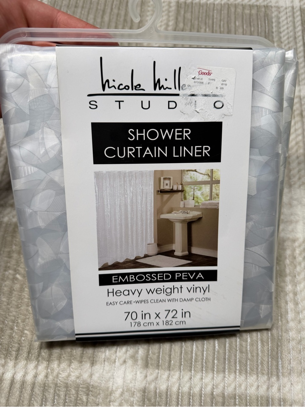 Nicole Miller Gray Silver Geometric Embossed Shower Curtain Liner